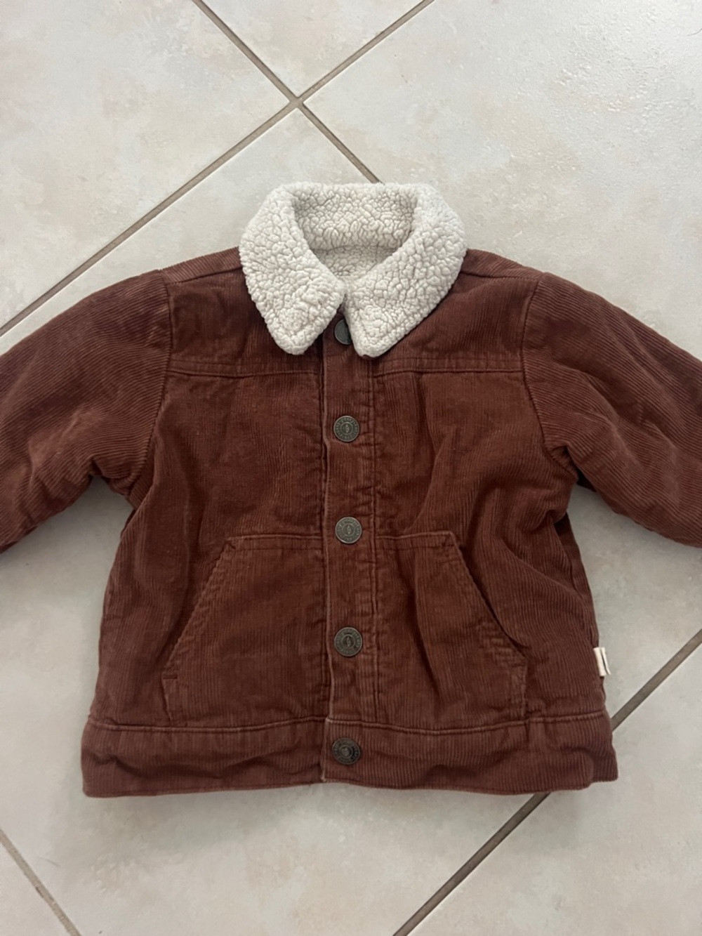 Easy Peasy Reversible Kids Brown Corduroy Jacket with Sherpa Collar
